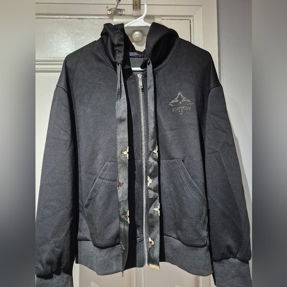 BLACK ZIP UP MONOGRAM TRACKSUIT